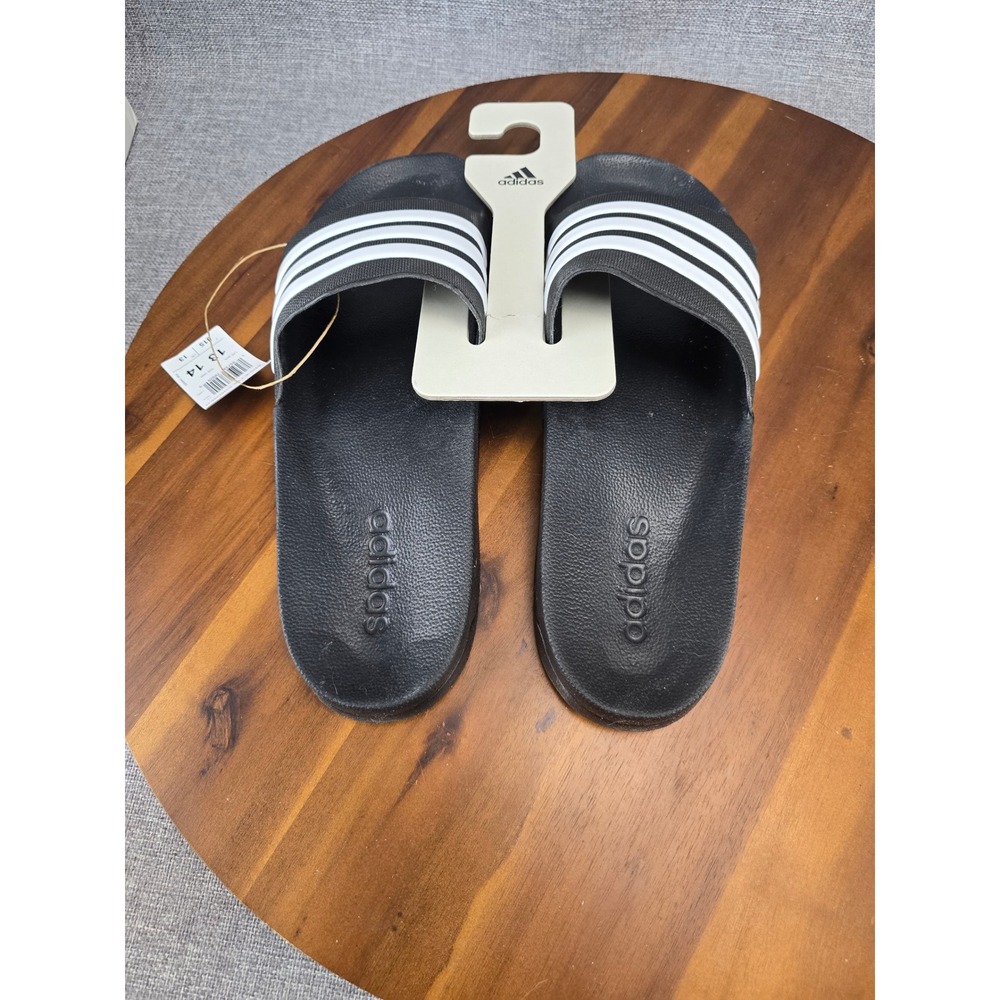 Adidas Adilette Shower Slides Mens 13 Core Black White GZ5922 Cloudfoam Sandals - Picture 11 of 14